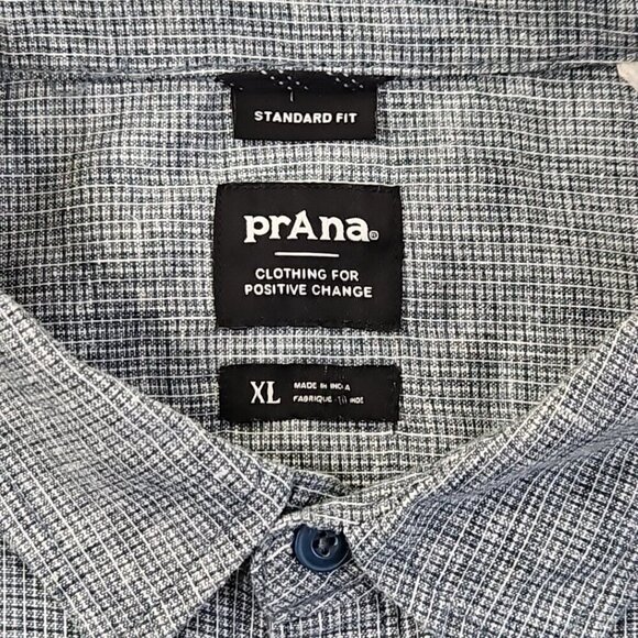 Prana Hemp Shirt Men's XL Gray Performance Stretch Short Sleeve Button Up Pocket - Picture 5 of 12